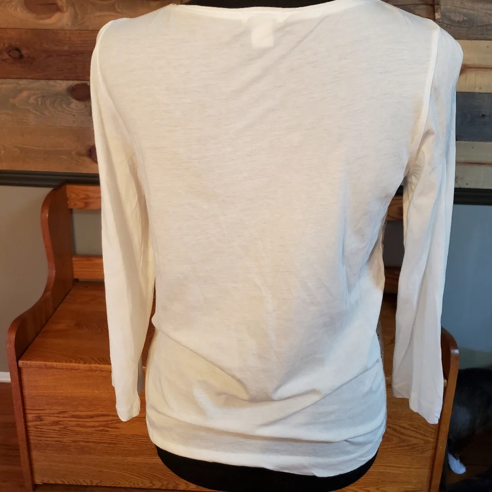 J Crew White & Gold Embroidered Blouse